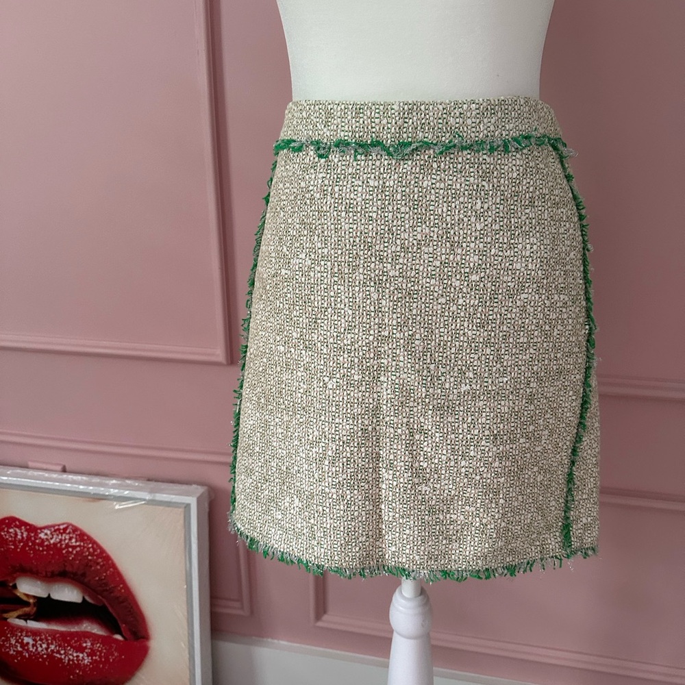 J Crew Green and Silver Tweed-like Skirt